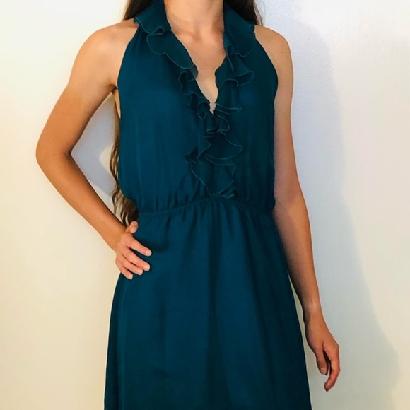 Amanda Uprichard Ruffle Halter Mini V neck dress in Navy/Cream Pattern - Small - Picture 4 of 12